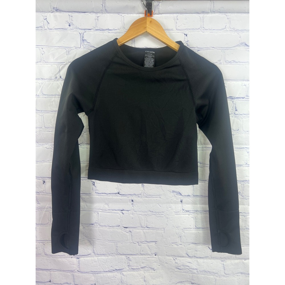 Women's Black Victoria Secret Pink Active Long‎ Sleeve Crop Top Size Medium